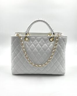Дамска луксозна чанта от естествена кожа в бяло 777