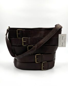 Дамска чанта с колани от естествена кожа ръчна изработка 610