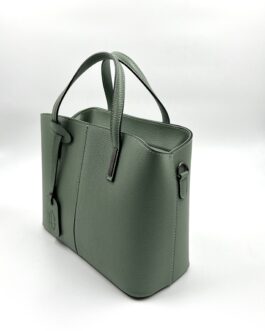 Дамска чанта от естествена кожа в цвят морско зелено