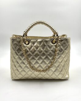 Дамска луксозна чанта от естествена кожа в златно 777