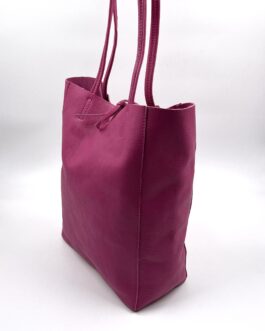 Дамска чанта тип торба от естествена кожа в цвят фуксия
