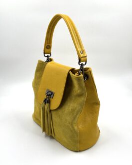 Дамска чанта от естествена кожа в жълто 827