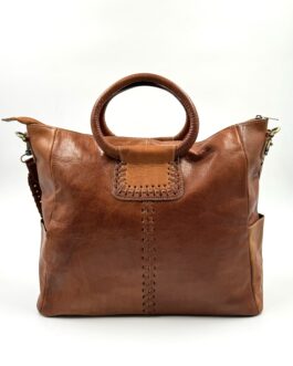 Голяма дамска чанта от естествена кожа в кафяво 821