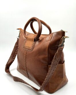 Голяма дамска чанта от естествена кожа в кафяво 821