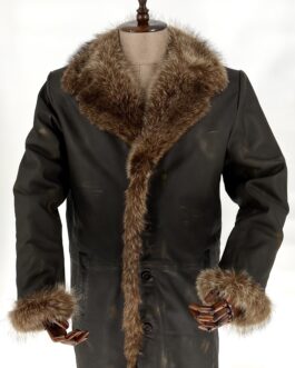 Дълго мъжко палто от естествена кожа с естествен косъм