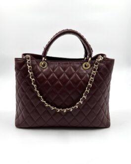 Дамска луксозна чанта от естествена кожа в цвят Бордо 777