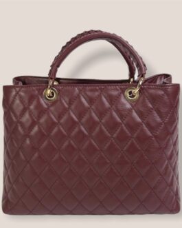 Дамска луксозна чанта от естествена кожа в цвят Бордо