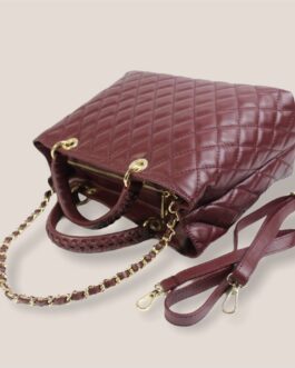 Дамска луксозна чанта от естествена кожа в цвят Бордо