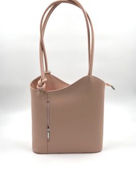 Дамска чанта-раница от естествена кожа в розово