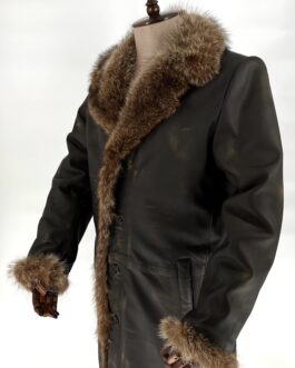 Дълго мъжко палто от естествена кожа с естествен косъм