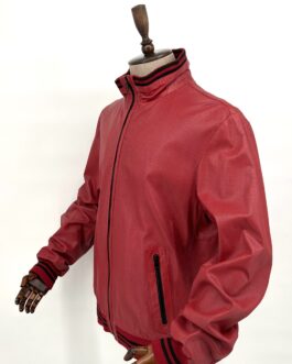 Двулицево мъжко яке от естествена перфо кожа в червено