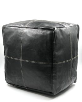 Квадратен голям пуф от естествена кожа в черен цвят