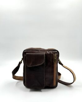 Мъжка чанта през рамо от естествена кожа в тъмнокафяво 00195-1