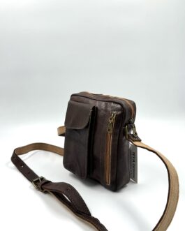 Мъжка чанта през рамо от естествена кожа в тъмнокафяво 00195-1