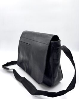 Голяма унисекс чанта през рамо от естествена кожа в черно 1571