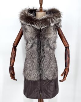 Дамски дълъг елек от естествена кожа и естествен косъм