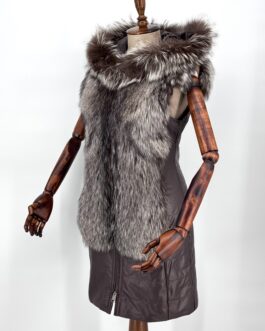 Дамски дълъг елек от естествена кожа и естествен косъм