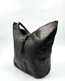 Мароканска чанта тип торба от естествена кожа в черно 822