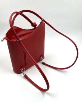 Дамска чанта- раница от естествена кожа в червен цвят