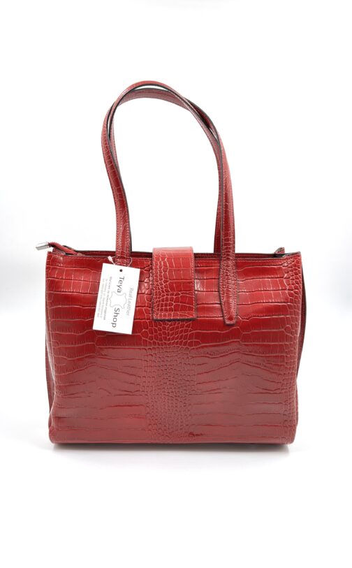 червена луксозна дамска чанта естествена кожа италианска чанта