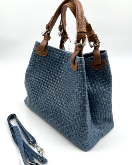 Дамска чанта от естествена кожа в син цвят 0195