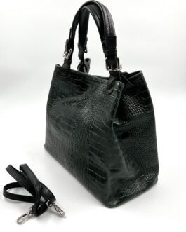 Дамска чанта от естествена кожа в тъмнозелено 0195