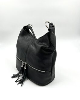 01218 Дамска чанта от естествена кожа в черен цвят