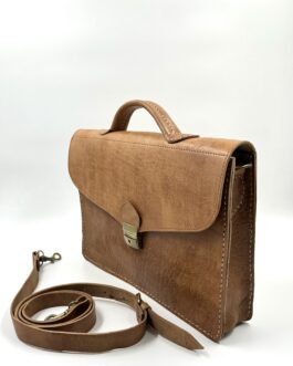 Голяма мъжка чанта от естествена кожа тип куфарче натурал 309