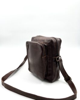 Мъжка чанта през рамо от естествена кожа в тъмнокафяво