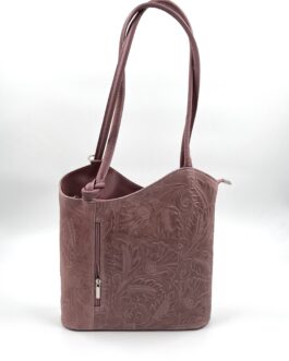 Дамска чанта- раница от естествена кожа в цвят пепел от рози