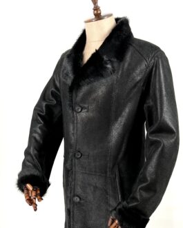 Луксозно мъжко палто от естествена кожа с косъм Пони в черен цвят