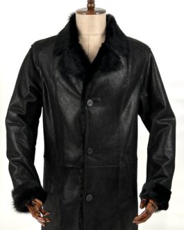 Луксозно мъжко палто от естествена кожа с косъм Пони в черен цвят