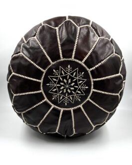 Уникален марокански пуф от естествена кожа в тъмнокафяв цвят