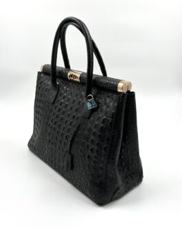 Дамска луксозна чанта от естествена кожа в черно