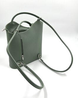 Дамска чанта- раница от естествена кожа в морско зелен цвят