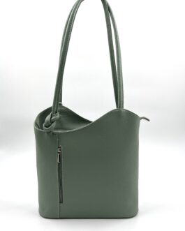 Дамска чанта- раница от естествена кожа в морско зелен цвят