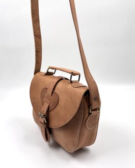 Дамска чанта през рамо от естествена кожа натурал 0783