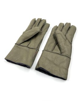 Дебели зимни ръкавици от естествена агнешка кожа в тъмнозелено