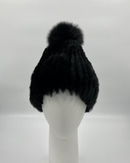 Дамска шапка от естествен косъм чинчила и лисица в черно