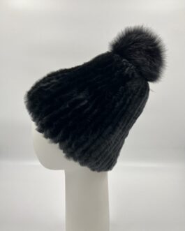 Дамска шапка от естествен косъм чинчила и лисица в черно