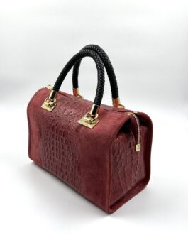 Дамска чанта тип куфарче от естествена кожа в червено 0366