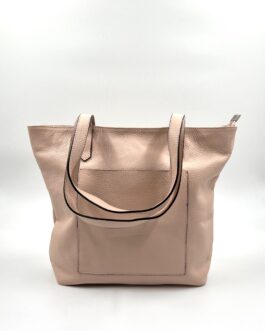 Дамска чанта от естествена кожа в розово