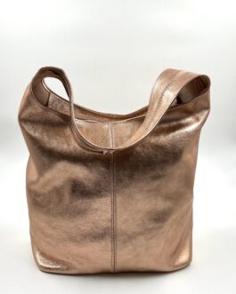 Дамска торба от естествена кожа в цвят розово злато