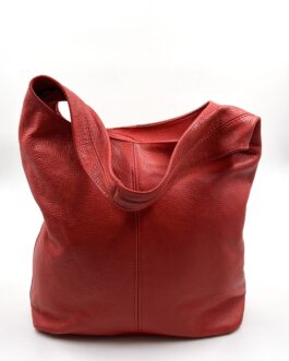 Дамска торба от естествена кожа в червен цвят
