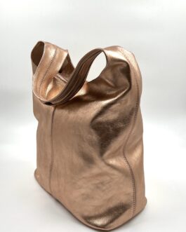 Дамска торба от естествена кожа в цвят розово злато