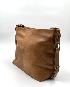 Голяма дамска чанта от естествена кожа в натурално кафяво 035