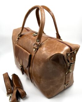 Пътна винтидж чанта от естествена кожа в кафяв цвят