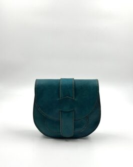 Дамска чанта през рамо от естествена кожа в син цвят