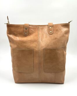 Голяма дамска чанта от естествена кожа натурал 344