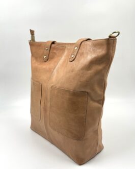 Голяма дамска чанта от естествена кожа натурал 344